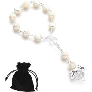 Chapelet De Voiture Pour Pendentif Ange Gardien - Sac Cadeau En Velours - Chapelet Blanc Court Pour Hommes Et Femmes - Id&eacute;e Cadeau Pour Conducteurs - Ornement Suspendu - Neuf