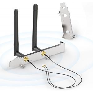 WiFi Antenna 2.4GHz 5.8GHz 3dBi MIMO RP-SMA Male + 25cm Presa Micro Coassiale Cable 0.25m + PCIe Slot Support for Intel M.2 NGFF Wireless Network Card Adapter WiFi Router Laptop PC - Neuf