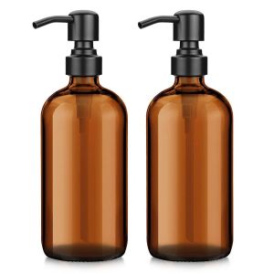 En Verre de couleur ambre Distributeur de Savon Pack de 2, 17 Oz Épais Orange Pinte Pot avec du Noir de Pompe en Acier Inoxydable pour Liquides Lotion et Savon à Vaisselle - Neuf