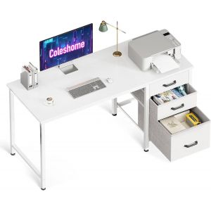 SUBZONAL-Bureau avec 3 Tiroirs en Tissu, 120x48cm Bureaux Informatique avec Porte-Casque, Blanc Bureau D'ordinateur R&eacute;versible pour Petit Bureaux &agrave; Domicile - Neuf