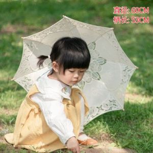 Parapluie Artisanal En Dentelle Avec Manche En Bois,Parapluie De Célébrité,Photographie De Mariage,Décor De Mariée - Beige 60cm - Neuf