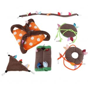 Hjlian Lot De 6 Nids Suspendus En Flanelle Pour Perroquet, En Coton, Avec Chaine, Balancoire, Tunnel, Hamac, Lit De Couchage, Jouet Pour Petits Animaux - Neuf