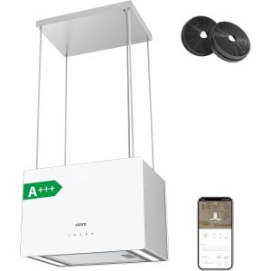 CHECARZHN--NO1-Hotte Aspirante D'Ilot Classe A+++ 48 Cm 700 M³/H - Hotte Suspendue Commande Tactile Et Wifi - 4 Vitesses Et Fonction Boost - Led Dimmable - Filtre À Charbon Inclus - Hotte Blanche - C - Neuf