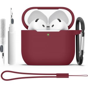 Coque &Eacute;tui pour AirPods 4 2024 avec Kit de Nettoyage, Housse de Protection en Silicone Ultra-Fin Antichoc de 2mm, Accessoires 4-in-1 pour Apple AirPods 4&iquest; G&eacute;n&eacute;ration avec Mousqueton et Cordon - Neuf