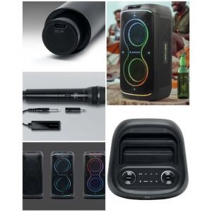 Enceinte Sono Portable sur batterie Party Karaoke box Bluetooth 5.3 - 300W - LED RGB &iquest; RADIO FM -Micro sans fil + Micro filaire - Neuf