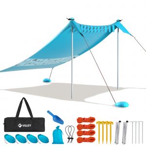 Tente De Plage Anti-Uv Villey, Upf50+, Abris De Plage Pour 3 Personnes, Lycra Tente Avec 2 Pi&egrave;ces Poteaux En Aluminium Et Sac De Sable Pour Camping L'ext&eacute;rieur,2m X 2,4m Bleu - Neuf