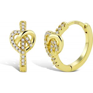 Kal-Boucles D'oreilles Créoles Or/Argent, Créoles Petites Épaisses Avec Zircone, Hypoallergéniques, Argent 925 Post, Plaqué Or 14 Carats, Pour Femme, Homme - Neuf