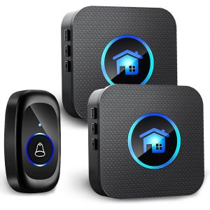 Kalanka-Sonnette Sans Fil, Bouton De Sonnette, Carillon De Porte Étanche Ip65 Avec 2 Récepteurs Enfichables,Volume Réglable, 5 Niveaux De Volume,55 Mélodies, Portée De Fonctionnement De 400 M,Noir - Neuf