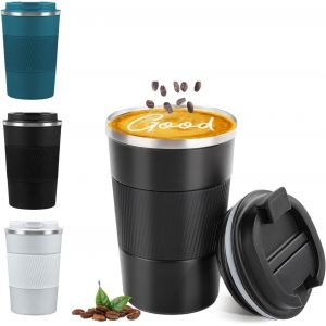 Sjzg-Tasse &Agrave; Caf&eacute; De Voyage, 380 Ml, Tasse &Agrave; Caf&eacute; Isotherme Avec Couvercle &Eacute;tanche U2013 Gobelets R&eacute;utilisables En Acier Inoxydable &Agrave; Double Paroi Sous Vide Pour Eau Chaude Et Froide, Th&eacute;, Noir - Neuf