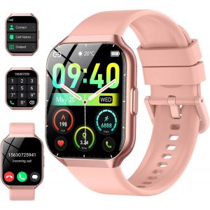 Montre Connect&eacute;e Femme Homme avec Appel Bluetooth, 1.96"" HD Smartwatch, 112+ Sportifs, IP68 Waterproof Fitness Tracker, Heart Rate and Sleep Monitor, Pedometer, Smartwatches pour Android iOS, Rose - Neuf