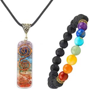 Eryi-Chakra Cristal Pendentif Collier ¿ Chakra Pierres Bracelet Bijoux Set Pour Femme Homme, Reiki Guérison Collier Pierre Naturelle Bracelet Pour Energie Protetion Yoga Méditation Équilibrage - Neuf