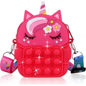 ERYI-Pop Sac À Bandoulière Fille, 2 En 1 Licorne Sac Pop Fidget Toy, Push Bubble Jouets Petit Sac À Main En Silicone, Longueur De Bandoulière Réglable, Cadeaux Pour Filles Enfant - Neuf