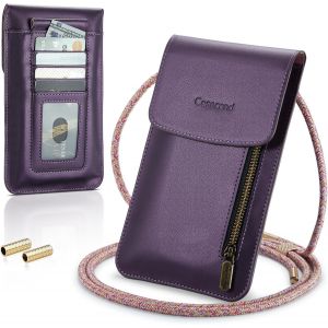 KAL-Petit Sac Sacs À Bandoulière Sac Téléphone Portable Femmes Homme Mini Pochette En Pu Cuir Porte Portefeuille Universelle Pour Iphone 14 13 12 11 Pro Max Samsung S23 Xiaomi Jusqu'À 7.5" Violet - Neuf