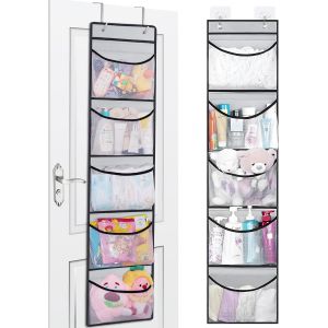 TIANYI-Étagère Suspendue,Organisateur de Rangement Suspendu Dessus de la Porte avec 5 Grande Poche et 2 Crochets en Métal, pour Chambre d'enfant, Salle de Bain, Cuisine, Chambre à Coucher - Neuf