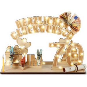 Trahoo-Cadeau D'anniversaire 70 Ans Pour Femme/Homme U2013 Cadeau En Bois Avec Guirlande Lumineuse Led U2013 Décoration Diy Pour Fête D'anniversaire 70e Anniversaire U2013 Puzzle 3d Personnalisabl - Neuf