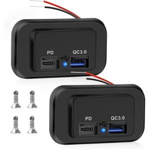 2Pcs Prise de Chargeur de Voiture Double USB 4.8A, Prise de Charge Rapide Double, 12v/24v Panneau de USB Commande Prise Charge Rapide &Eacute;tanche avec LED pour Voiture Marine Camion Camping-Car SUV - Neuf
