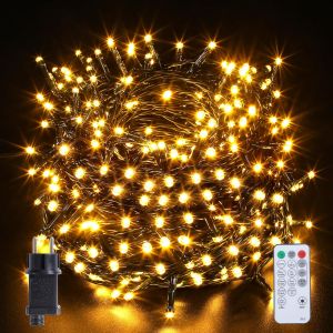 JGD-Guirlande Lumineuse de No&euml;l 20M 200 LED, Guirlande LED Ext&eacute;rieure &Eacute;tanche avec T&eacute;l&eacute;commande, 8 Modes Lumineux, Minuterie, R&eacute;glage Luminosit&eacute;, D&eacute;coration pour Sapin, Jardin, Balcon, Terrasse - Neuf