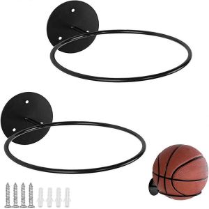 Lot De 2 Support De Ballon Mural En Métal Mural Support De Ballon Présentoir Support De Ballon Ballon Accessoires Décoratifs Pour Basket-Ball Volley-Ball Football Rugby Noir - Neuf