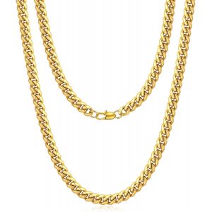 Kal-Chaîne Pour Homme - Collier Classique Miami - Chaîne Cubaine - Cadeau Pour Femme Et Homme - Style Hip-Hop Et Cool - En Acier Inoxydable 316l - Plaqué Or 18 Carats - 4/6/10 Mm, - Neuf