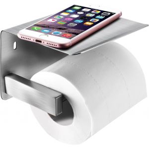 TIANYI-qobobo® Porte Rouleau Papier Toilette Mural en Acier Inox SUS304 Brossé Pour Salle de Bain WC avec Plateforme de rangement/Perçage ou 3M Auto-adhésif - Neuf