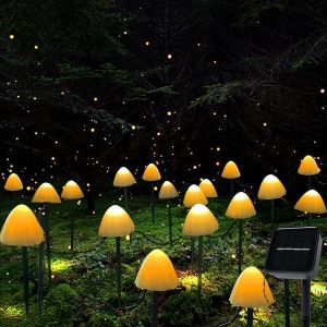 ASFASFq-Jardin extérieur de lumières solaires - 12 LED Guirlandes lumineuses de fées aux champignons Lumières de voie Lumières de piquet de paysage à énergie solaire Décoration pour jardin (blanc cha - Neuf