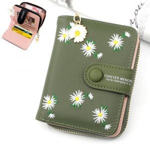 Daisy le Portefeuille des Femmes en Vert, les Petits en Cuir de Dames Pliant porte-Monnaie avec de l'argent ID Titulaire de Carte de Cr&eacute;dit, Fermeture &agrave; Glissi&egrave;re porte-Monnaie - Neuf