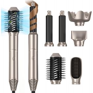Air Brush 6 En 1 Brosse Chauffante Brushing Brosse Soufflante Ionique Sèche Cheveux 6 En 1 Airstyler Hairstyler Boucleur A Cheveux Peigne Chauffant Lisseur Cheveux À Air Chaud Cadeaux Pour Femme, Or - Neuf