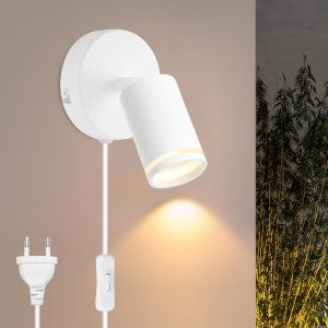 Applique Murale avec Interrupteur et Prise-Applique Murale Intérieure Blanc-Applique Moderne avec Câble,Spot GU10 Orientable 350° Luminaire Mural pour Chambre Couloir,Sans Ampoule - Neuf