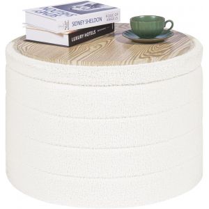 Ulteronixshop-Pouf de Rangement, Rond Tabouret Rembourr&eacute; avec Couvercle, Pliable Coffre de Rangement &Oslash; 56x40 cm, Teddy Velours Ottomane, pour Salon Chambre Couloir, Blanc cr&egrave;me - Neuf