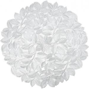Eryi-5pcs Rond Set De Table Feuilles Creux En Pvc Lavable, Isolation Thermique, Décoration De Table Antidérapant Tapis De Tasse Résistant À La Chaleur Pour Cuisine Bureau Et Salle À Manger, 38cm (Arg - Neuf
