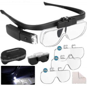 Loupe serre-tête avec lumière, loupe mains libres éclairée par LED avec 3 lentilles détachables - Neuf