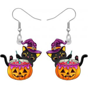 Kal-Chapeau De Sorcière En Acrylique Pour Halloween Boucles D'oreilles Chat Noir Bijoux Cadeaux Pour Femmes Filles Party Favors - Neuf