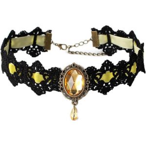 Kal-Collier Dentelle Noire Collier Pendentif En Cristal Velours Vintage Bijoux Gothique Fleur Creuse Choker Accessoires D`Halloween Pour Femmes Et Filles (F) - Neuf