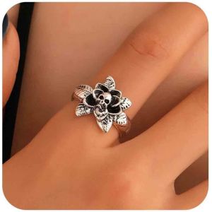 Kahfl-Bagues T&ecirc;te De Mort Vintage Bagues Fleuries Filigranes Bagues Gothiques Bagues Squelette Argent Bagues T&ecirc;te De Mort Punk Bijoux De Main Pour Femmes - Neuf