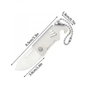 Hutp-Mini Couteau Pliant En Acier,Couteau De Survie De Camping Portable,Couteau Pliant De Poche,Couteau D'auto-Défense,Porte-Clés Pendentif 1 Pièce-Argent - Neuf