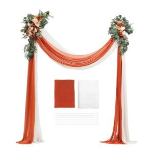 Kit de Fleurs Artificielles pour Arche de Mariage-Duoku-Orange-Lot de 4 - 2 Compositions Florales-2 Rideaux Transparents - Neuf