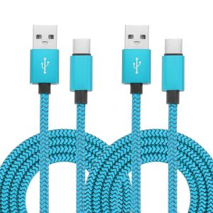 Sjzg-Lot De 2 Câbles De Charge Tressés Usb De Type C, 2,4 A De Type C Vers Usb A, Pour Tablette, Téléphone, Lampe De Bureau Led, Drone, Bleu - Neuf