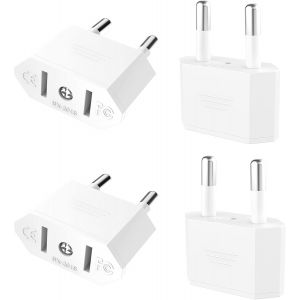 JGD-4 Pi&egrave;ces Adaptateur Prise USA, Adaptateur Prise Americaine, Adaptateur USA vers France, Adaptateur Secteur US vers Europe (EU), pour Voyage US vers EU, Blanc - Neuf