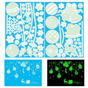 Autocollants de No&euml;l phosphorescents pour fen&ecirc;tres - Flocons de neige, rennes, &eacute;toiles, 2 planches, repositionnables et auto-adh&eacute;sifs - Neuf