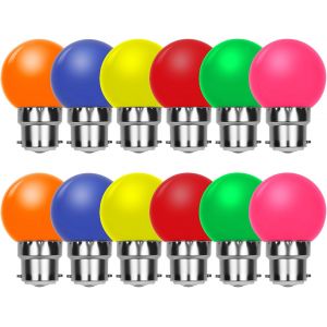 KALANKA-Lot de 12 Ampoule LED Couleur B22 1W, Ampoule G45 Mini Globe Multicolore, Rouge, Orange, Jaune, Vert, Bleu, Rose, pour D&eacute;coration de Mariage, Chambre, Bar, Halloween, No&euml;l, F&ecirc;te - Neuf