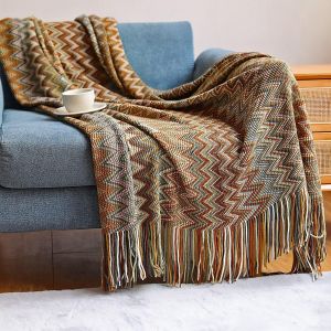 Couvertures Bohèmes D'extérieur Tricotées À Pompons (Jaune 127 X 152 Cm), Ultra Douces, Confortables Et Légères, Décoratives Pour Canapé, Lit, Canapé, Extérieur - Toutes Saisons - Neuf