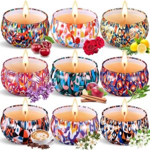 Bougie Parfumée Ensemble Cadeau,Candle Bougies Parfumées Bougies en Cire De Soja Naturelle pour L'aromathérapie,Bath,Yoga,La Saint-Valentin et Cadeau de Fête des Mères (9PCS) - Neuf