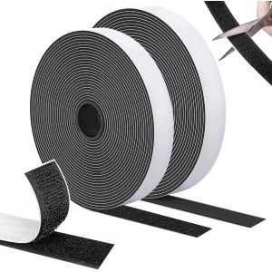 MEVRONISSHOP-Autocollant Scratch Double Face 10m&times;20mm, Extra Stark, Adh&eacute;sif, Noir, Bande &agrave; Crochet et Boucle, Id&eacute;al pour Cadre, Fen&ecirc;tre, Moustiquaire et Bricolage - Neuf