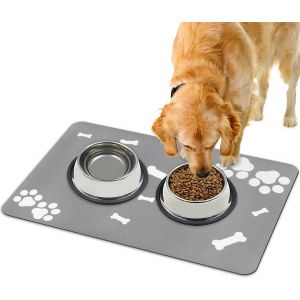 Tapis De Nourriture Pour Chien À Séchage Rapide Super Absorbant Lavable Antidérapant Pour Chat 40x60cm (Motif De Patte D'os-Gris Clair) - Neuf