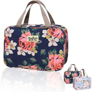 MAA-Trousse de toilette, sac de voyage à suspendre, sac de maquillage, organiseur de maquillage portable, étanche, motif floral, sac de rangement de salle de bain pour femmes, noir foncé, Large-Rose - Neuf