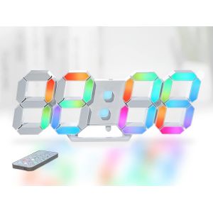 Fchhk-Horloge Murale Néon Numérique 3d Led - Grand Écran - 24,6 Cm - Rvb - Réveil Esthétique Pour Chambre À Coucher, Salon, Coloré, Télécommande, Luminosité Réglable, Date/Température - Neuf