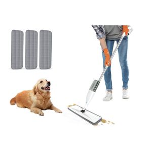 Balai &agrave; franges avec 3 lingettes lavables pour le nettoyage des sols carrel&eacute;s et en bois, comprenant un r&eacute;servoir d'eau amovible - Neuf