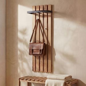 MCA Panneau vestiaire HWC-P57, pat&egrave;re murale, pat&egrave;re en bois, 4 crochets m&eacute;talliques 120 x 40 cm, ch&ecirc;ne - Neuf