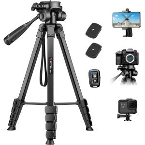 JGD-Tr&eacute;pied Appareil Photo, 172cm Tr&eacute;pied Cam&eacute;ra en Aluminium Portable, Trepied Smartphone Am&eacute;lior&eacute;s pour iPhone, Samsung, Trepied Photo avec T&ecirc;te Pan Amovible &agrave; 3 Voies pour Canon Nikon Sony DSLR - Neuf