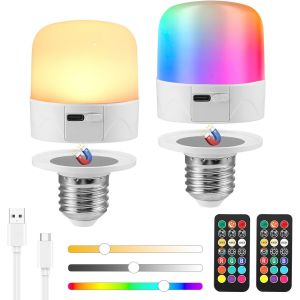 Yemaesre-Ampoule Rechargeable Usb-C Avec Télécommande, 2pc E27 Ampoule Intelligente Rgb À Intensité Variable Avec Base Magnétique, Applique Murale Non Câblées Pour Lampes De Table Lampes De Sol Lustr - Neuf